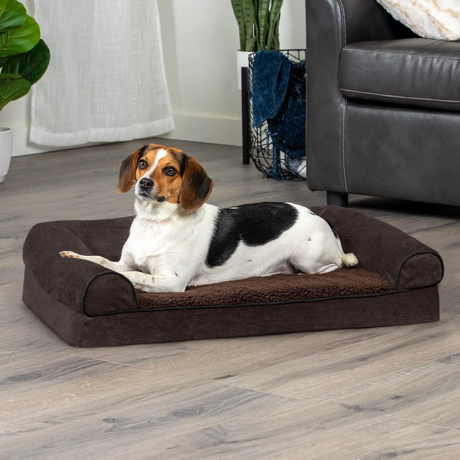 FurHaven Faux Fleece & Chenille Soft Woven Orthopedic Sofa Pet Bed