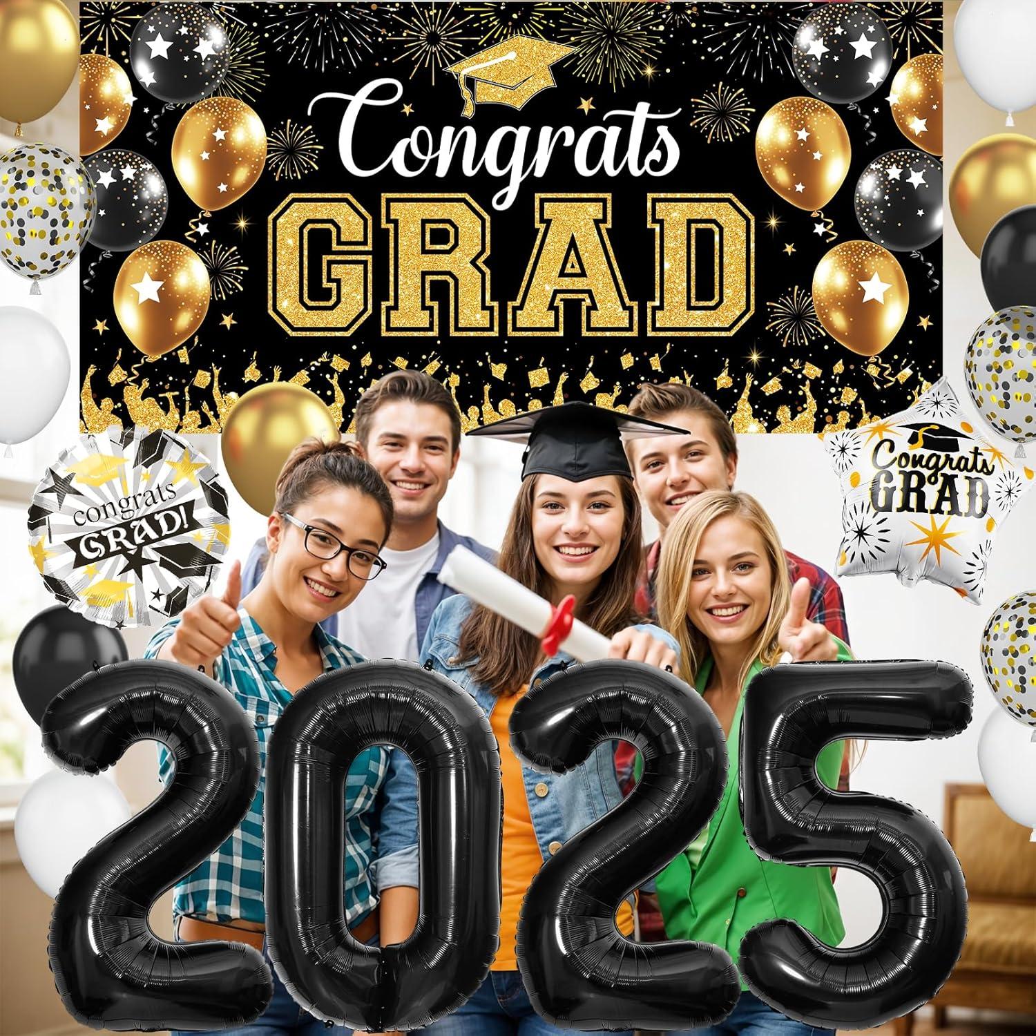 Graduation Decorations 2025, Graduation Decorations Class of 2025, Red Themed 2025 Graduations Party Decorations Include Banner, Backdrop, Balloons Kit, Foil Number 2025 for Grad Party Supplies
