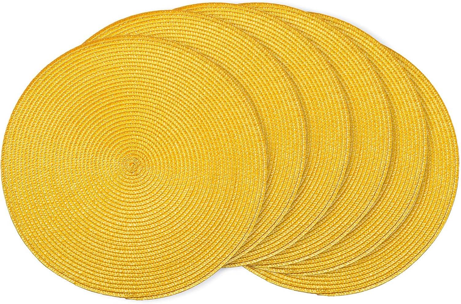 Yellow Round Braided Polyester Placemats Set of 6