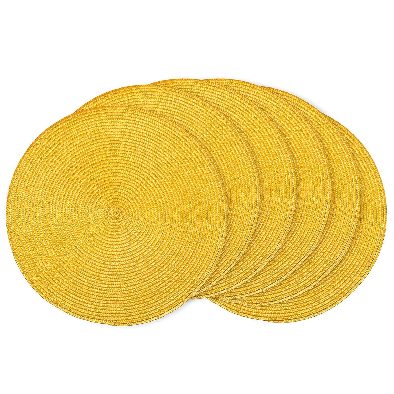 Yellow Round Braided Polyester Placemats Set of 6