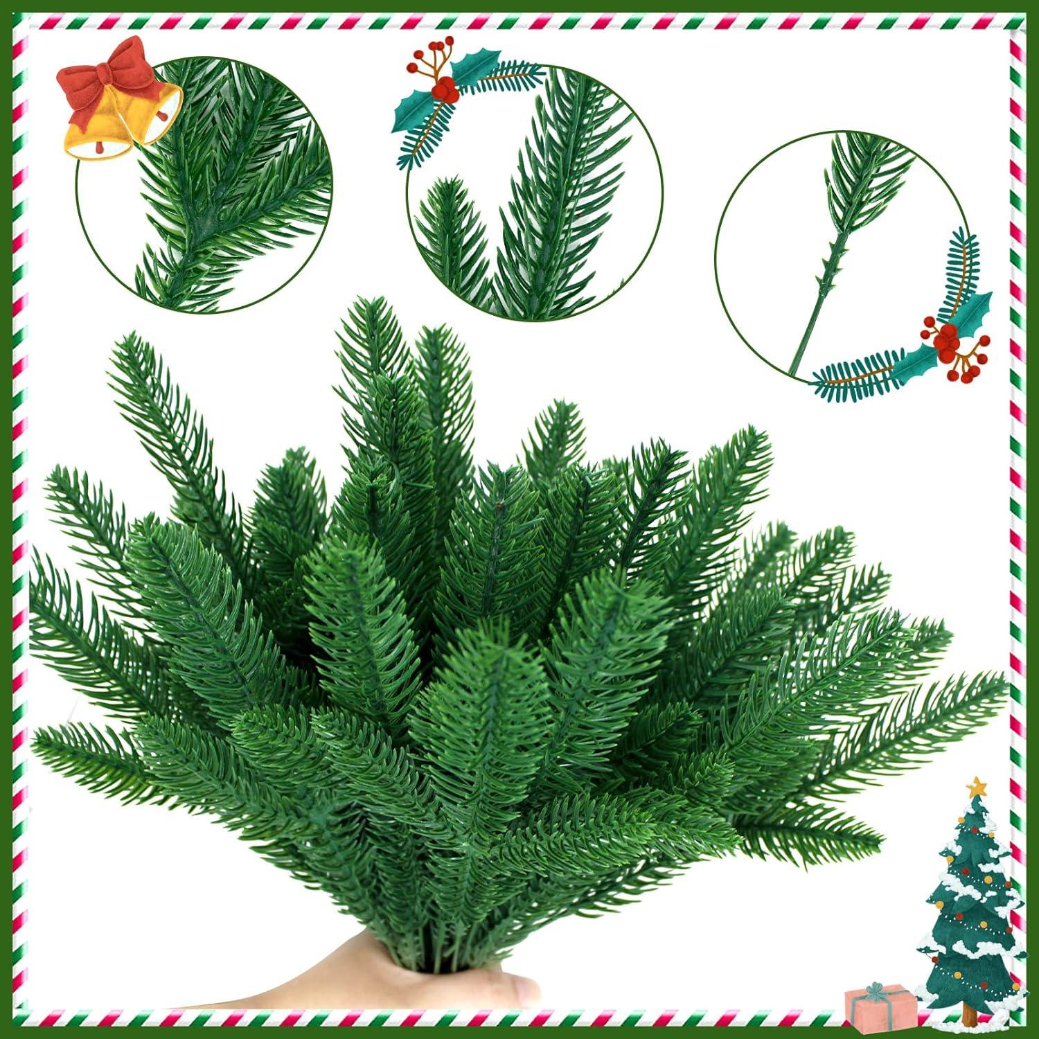 50 Pcs Artificial Pine Branches Christmas Pine Needles Green Plants Fake Greenery Pine Picks Christmas Decorations for DIY Garland Wreath Xmas Embellishing and Home Garden Decoration