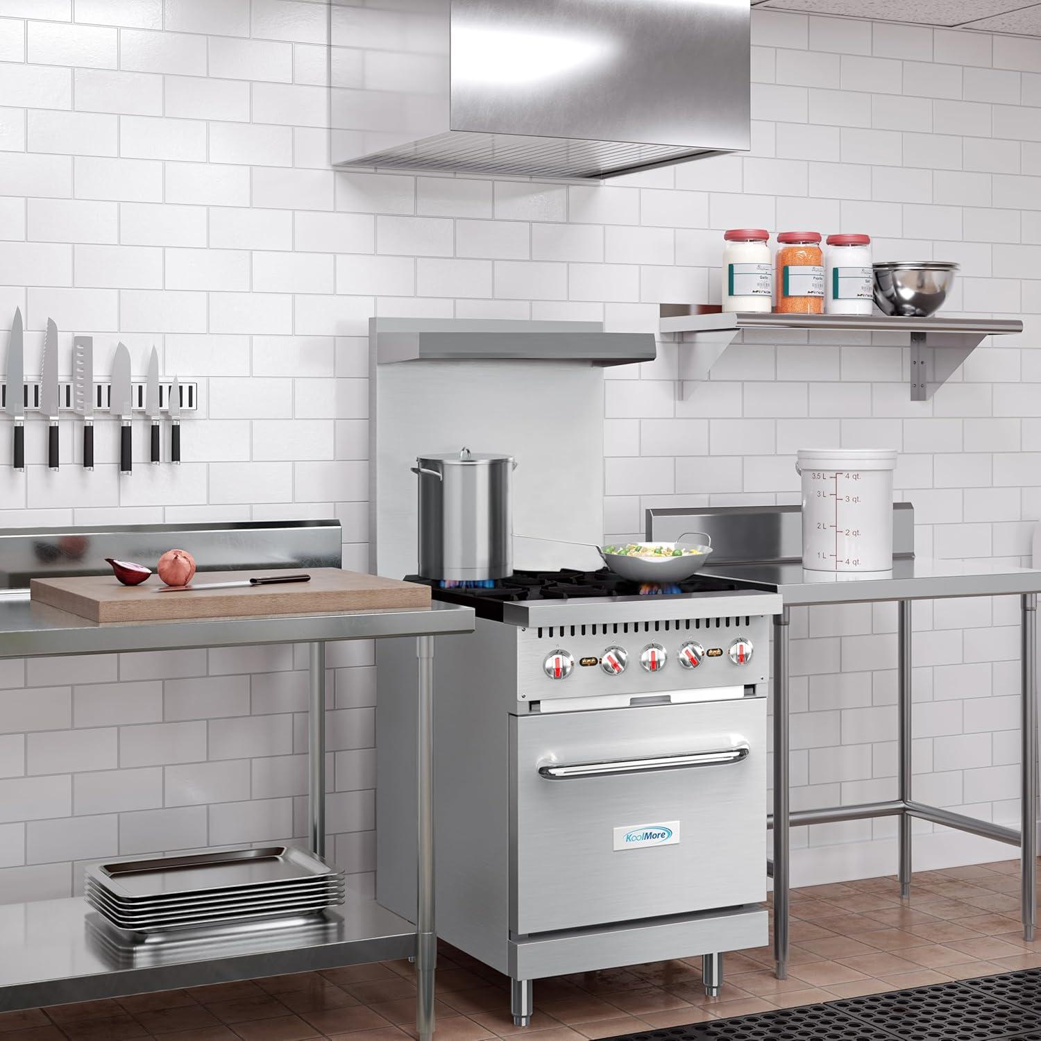 KoolMore 24 in. 4 Burner Commercial Natural Gas Range with Oven in Stainless-Steel (KM-CR24-NG)