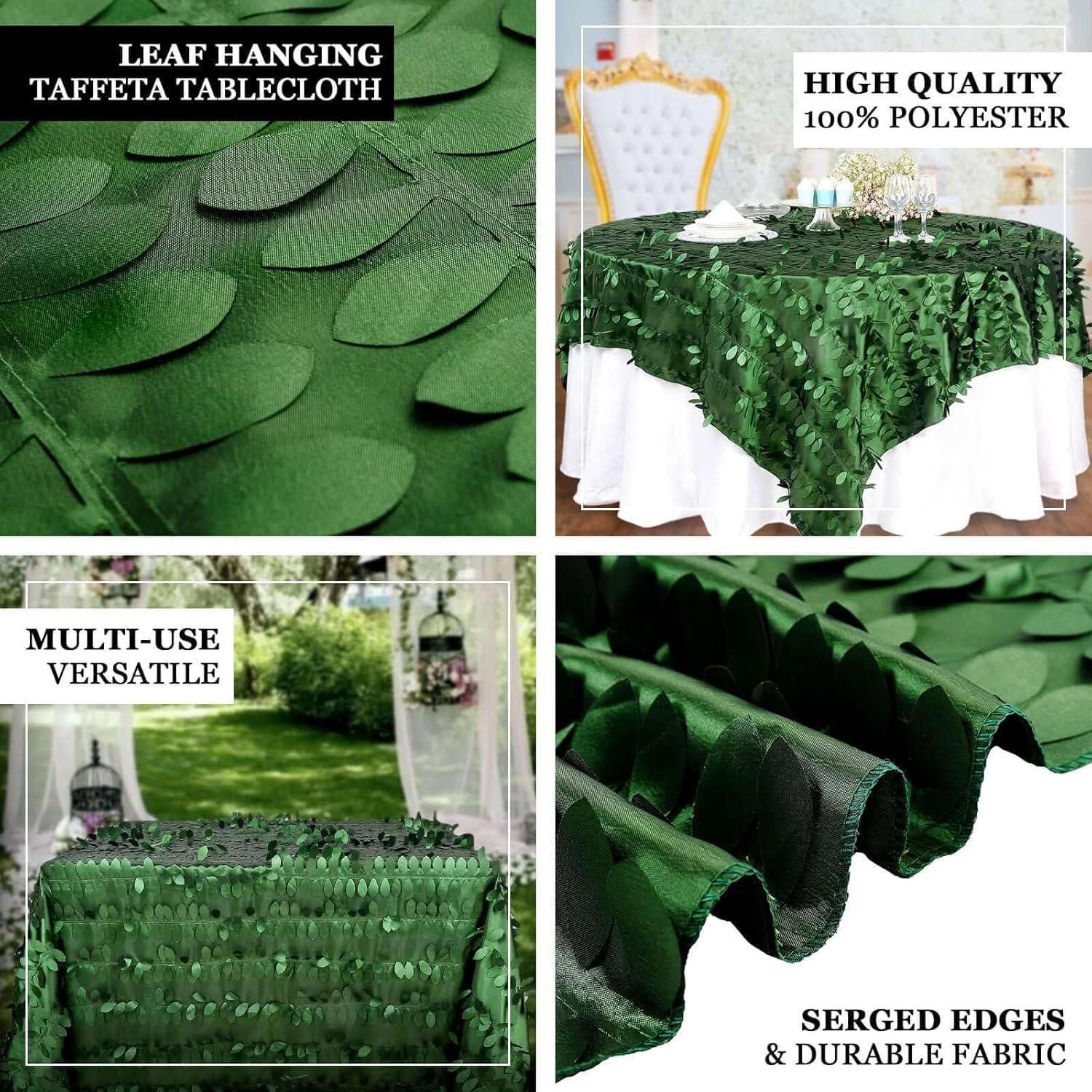 Efavormart 90"x90" Square Leaf Petal Taffeta Tablecloth - Decorative 3D Leaf Ruffle Table Cover for Forest Party, Wedding, Event, Dessert Tables - Green
