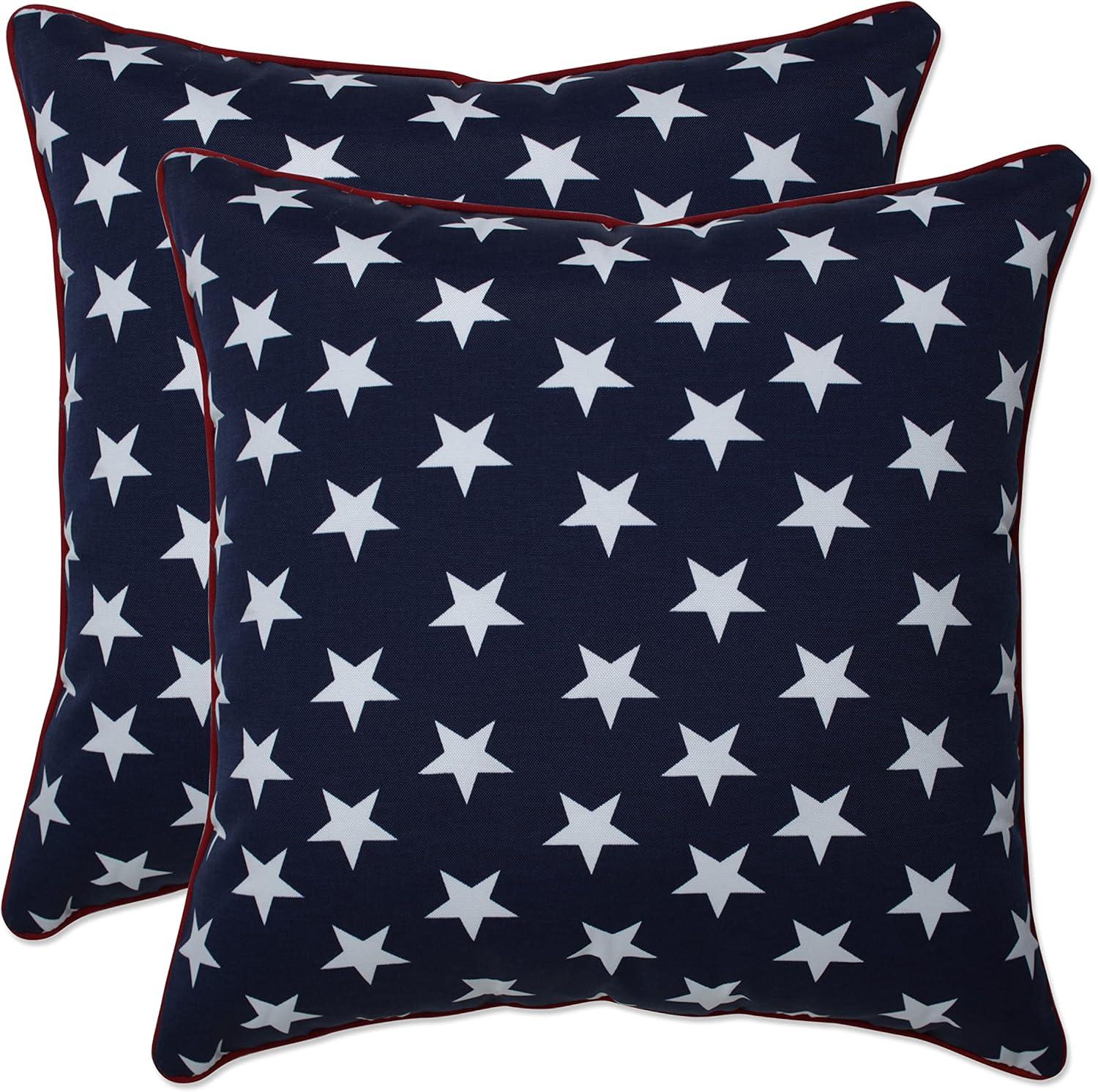 Macey Americana Blue and White Star Outdoor Throw Pillow Set