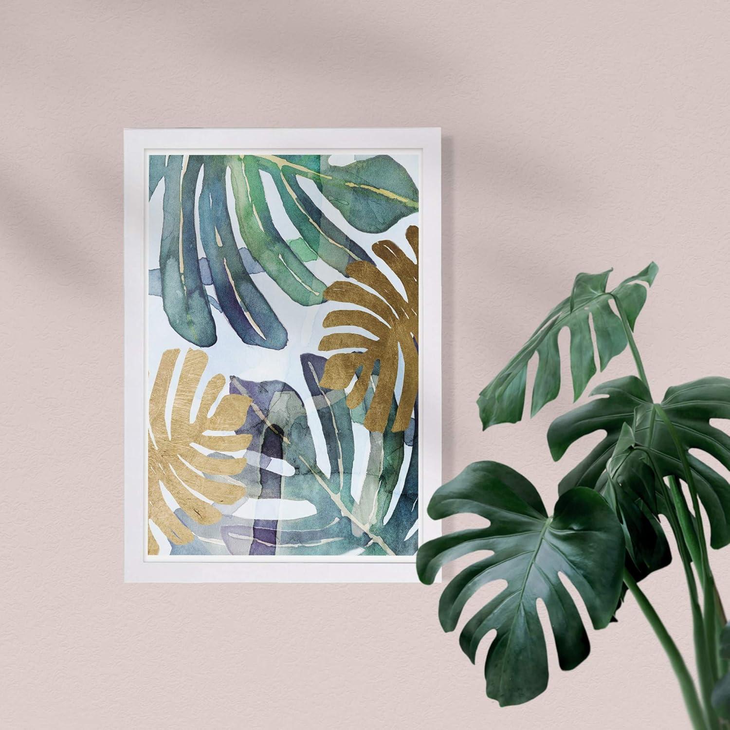 Wynwood Studio Floral and Botanical Framed Wall Art Prints 'Gold Ferns' Botanicals Home Décor - Green, Gold, 13" x 19"