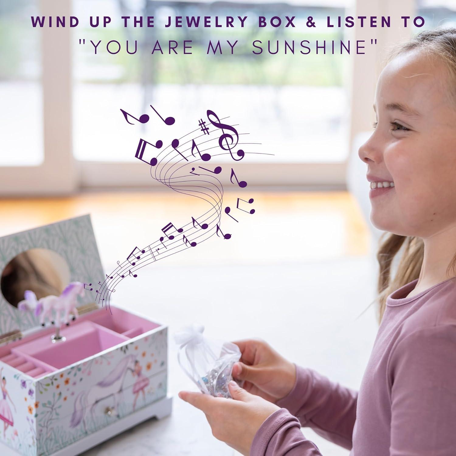 Whimsical Unicorn and Ballerina Musical Jewelry Box with Charm Bracelet Set