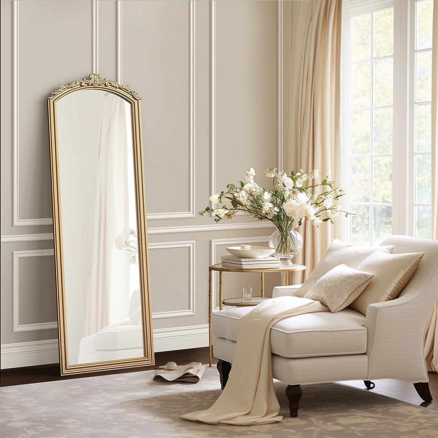 Barnyard Designs 22" x 64" Gold Victorian Full Length Floor Mirror with Ornate Carvings