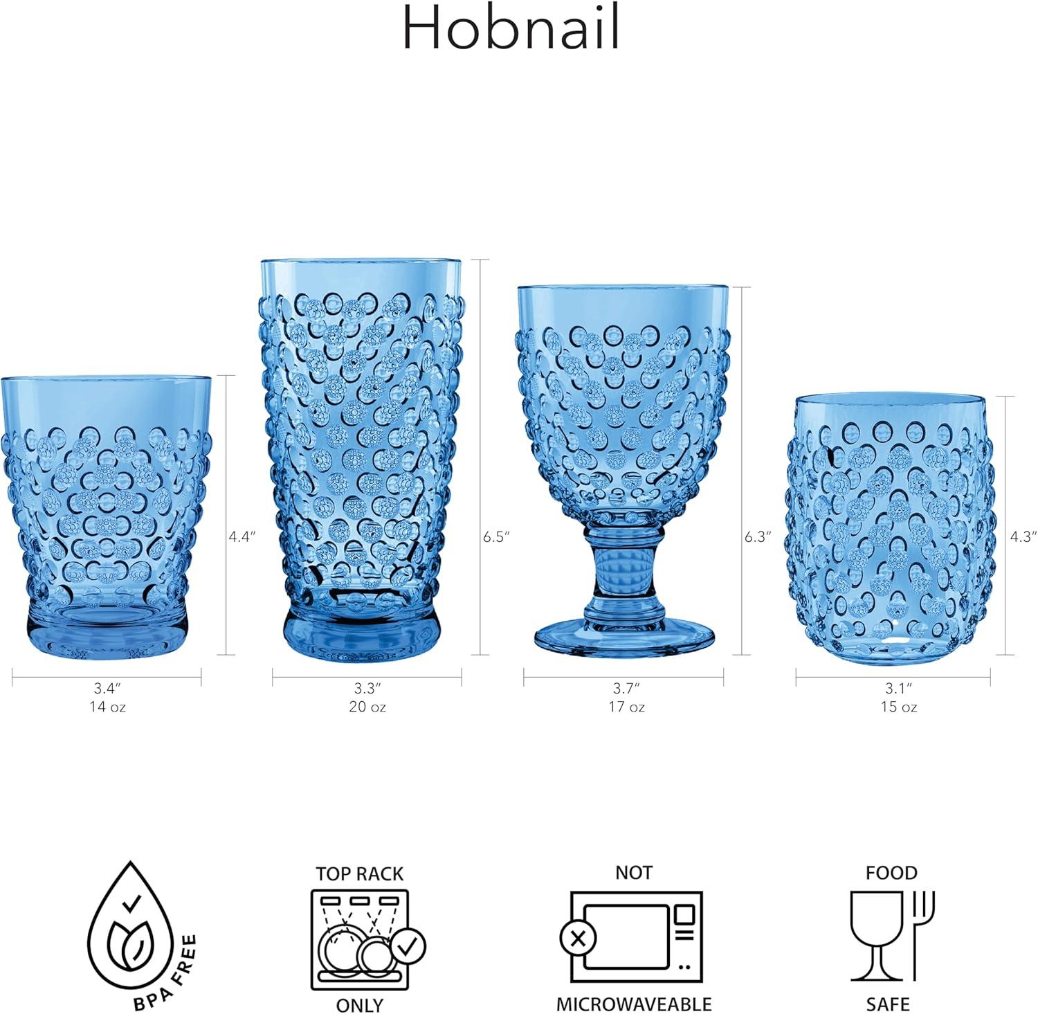 Blue Hobnail Acrylic Goblet Set, 17 Ounce, Set of 6