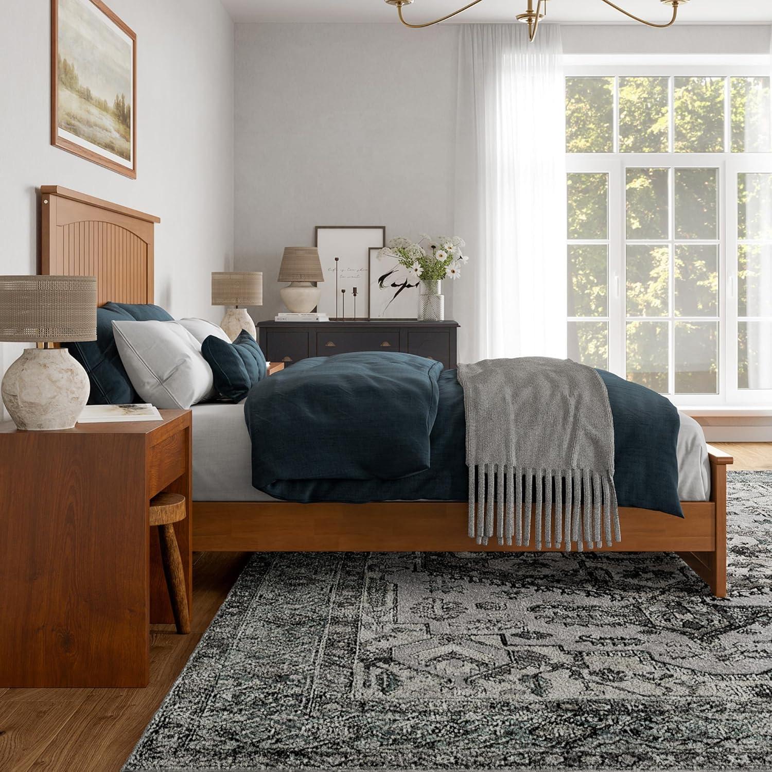 AFI Naples Queen Solid Wood Low Profile Platform Bed with Matching Footboard, Light Toffee