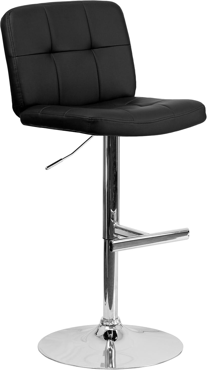 Black Vinyl Adjustable Height Barstool with Chrome Base