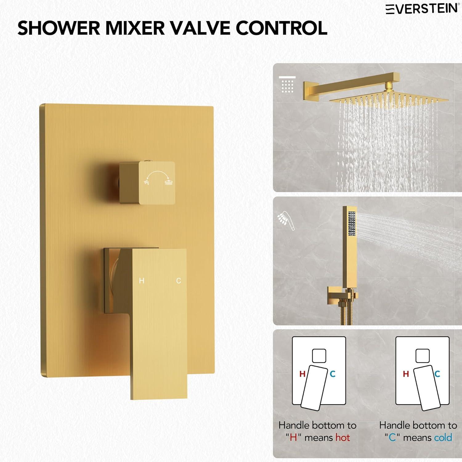 EVERSTEIN Shower Faucet Set 10 inch CUPC Shower System with Handheld Spray Wall Mounted Rain Shower Head Trim Kit with Upgraded Valve, Matte Black