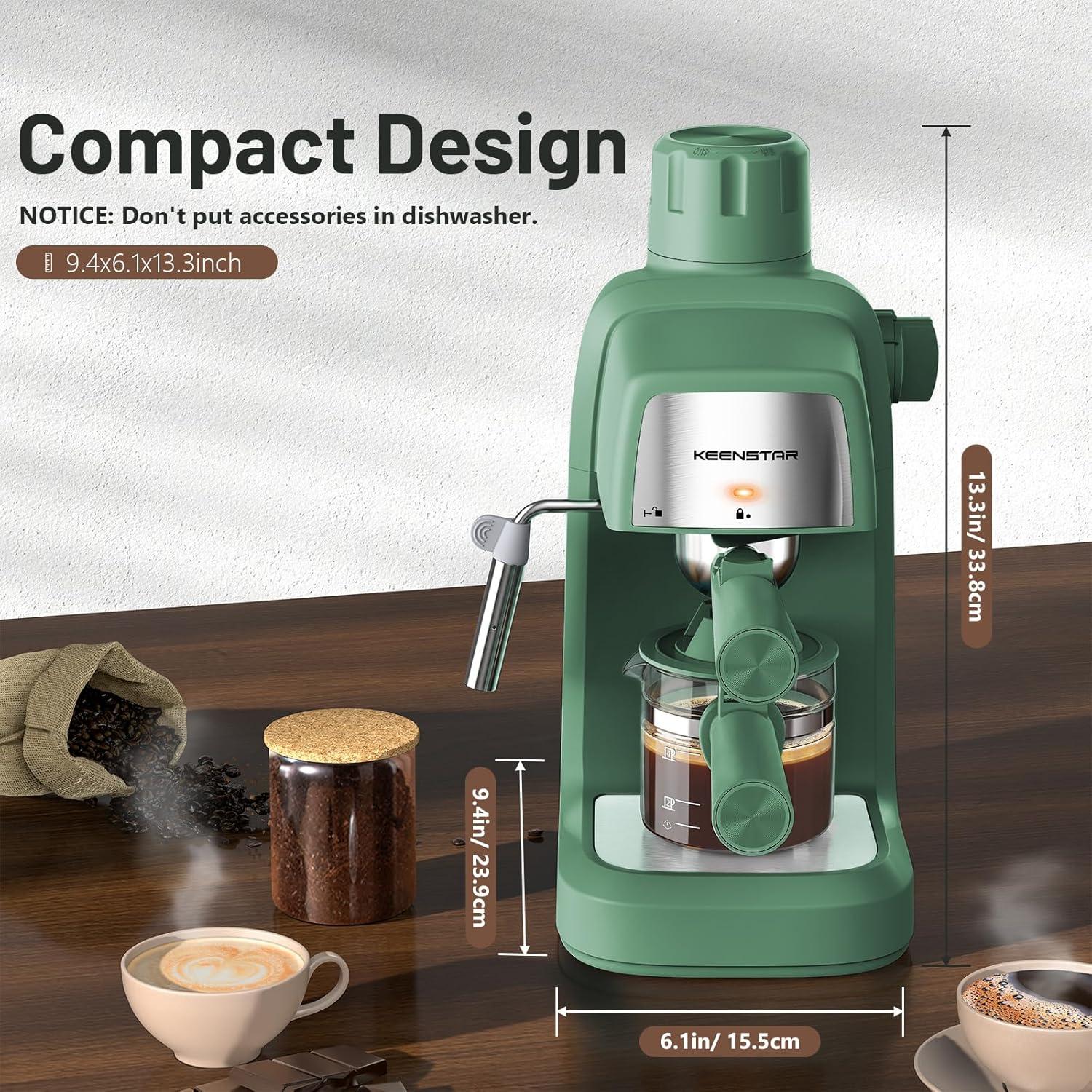 Green Compact Espresso Machine with Steam Wand