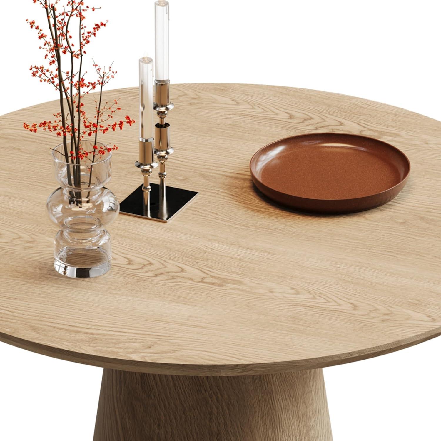 Round Dining Table for 4 to 6, 47.24" Modern Wood Kitchen Table Mid Century Circular Tabletop Curved Base Restaurant Furniture for Dining Room Kitchen Leisure Coffee Table, Oak