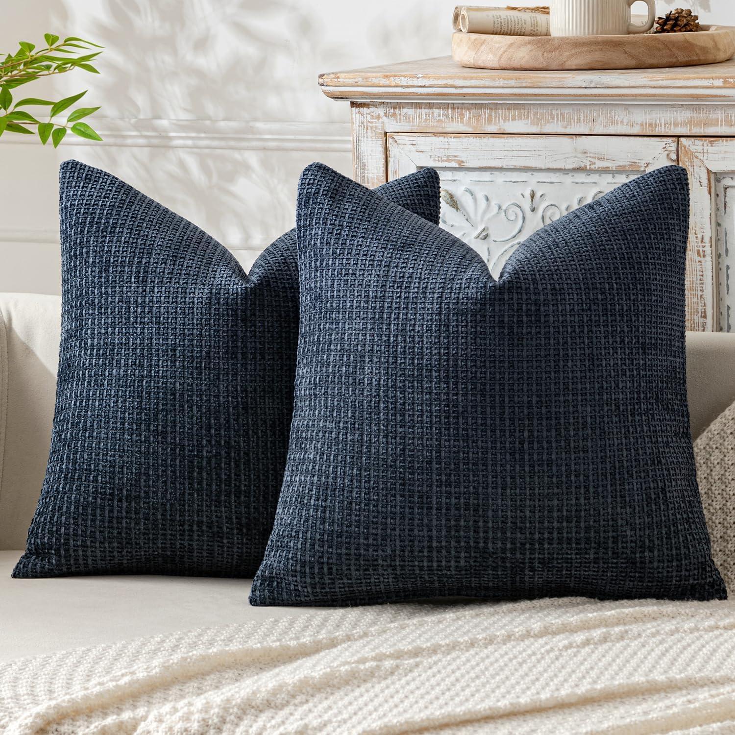MIULEE Navy Blue Couch Pillow Covers 18x18 Inch, Set of 2 Soft Chenille Decorative Square Throw Pillow Covers Farmhouse for Sofa Living Room Bed