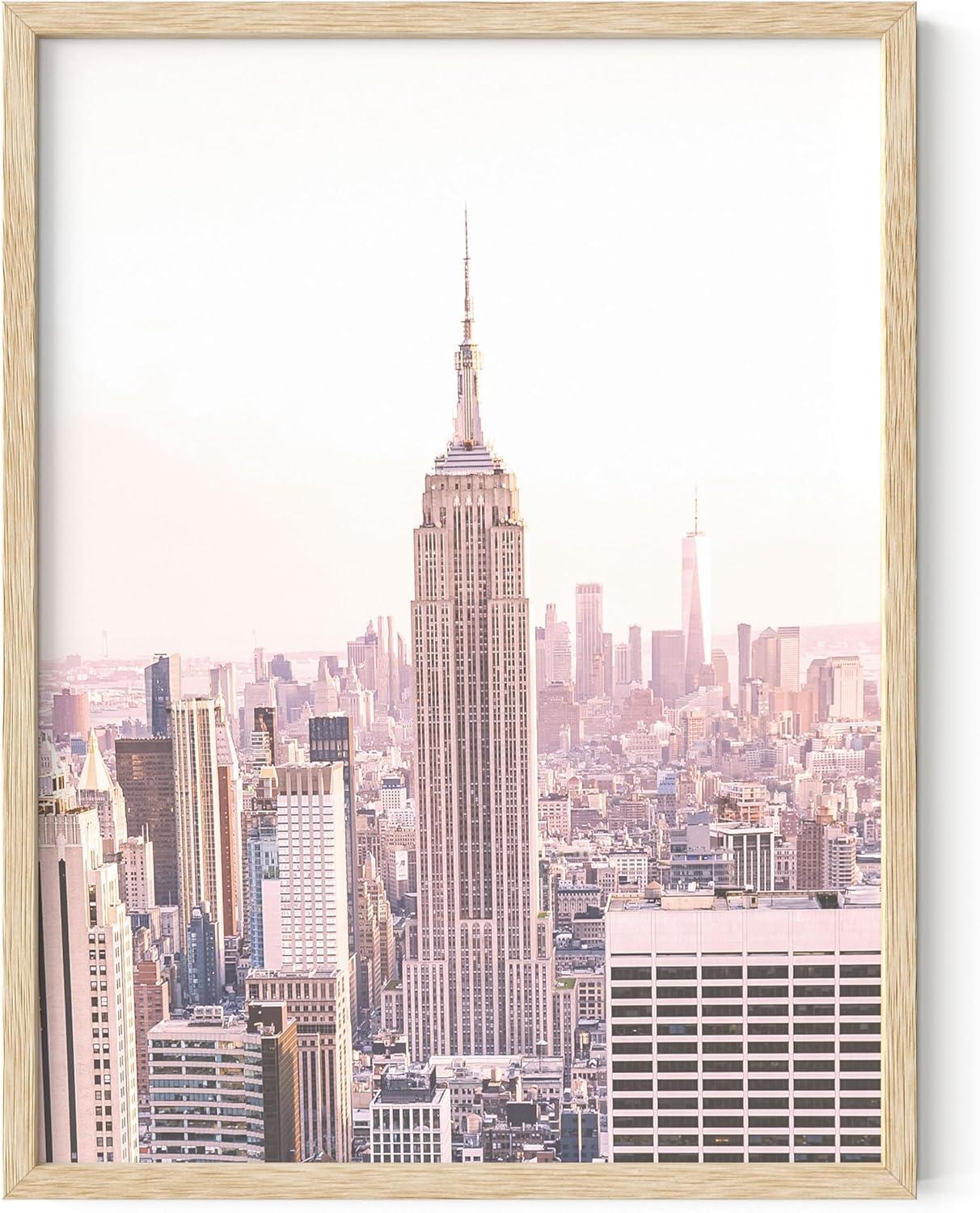 Empire State Skyline Beige Framed Print 12" x 16"