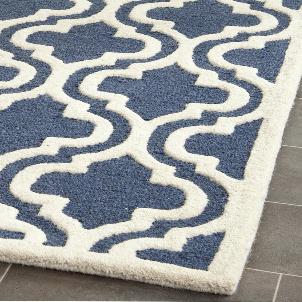 SAFAVIEH Cambridge Kirsten Geometric Wool Area Rug, Navy/Ivory, 3' x 5'