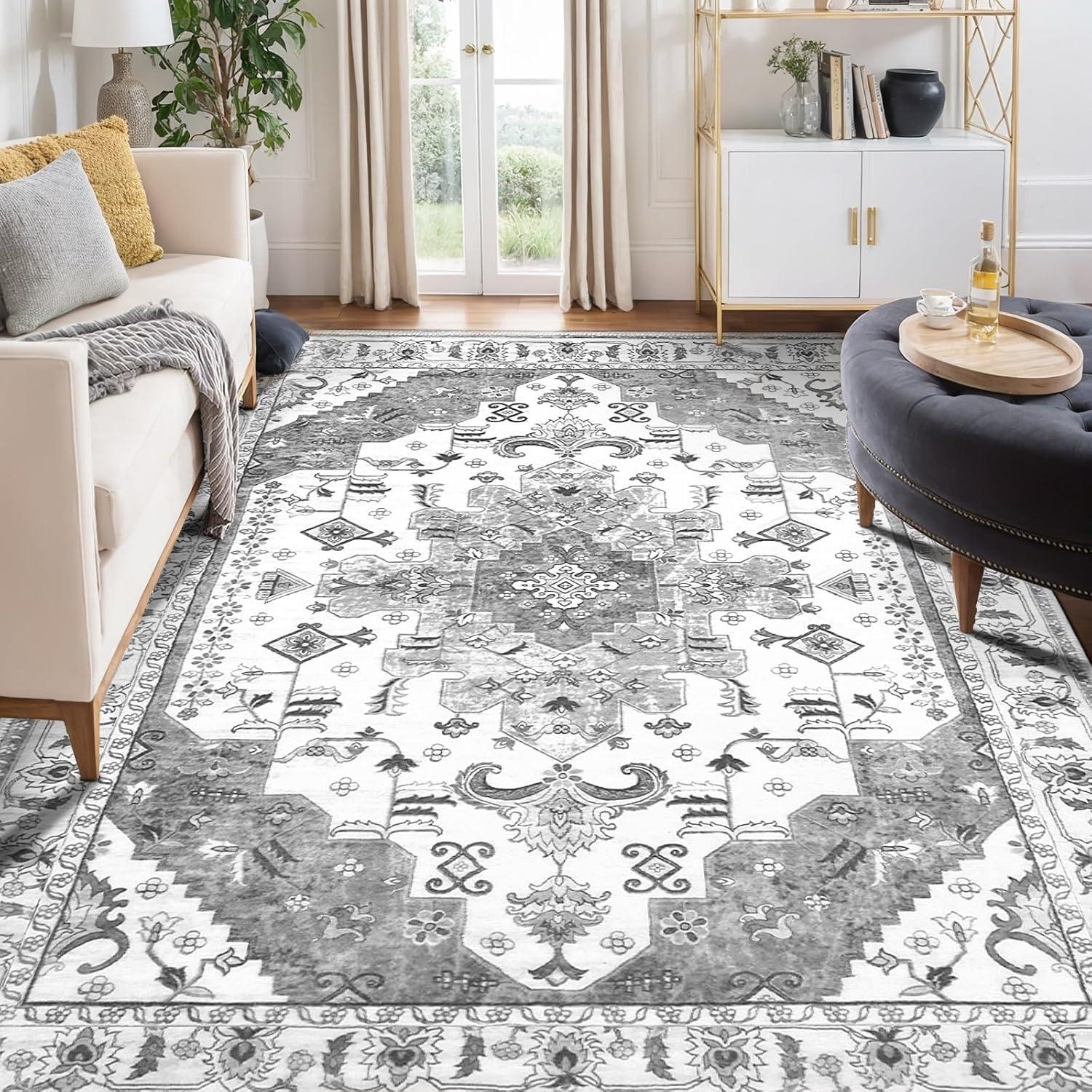 Gray 5' x 7' Vintage Washable Non-Slip Area Rug