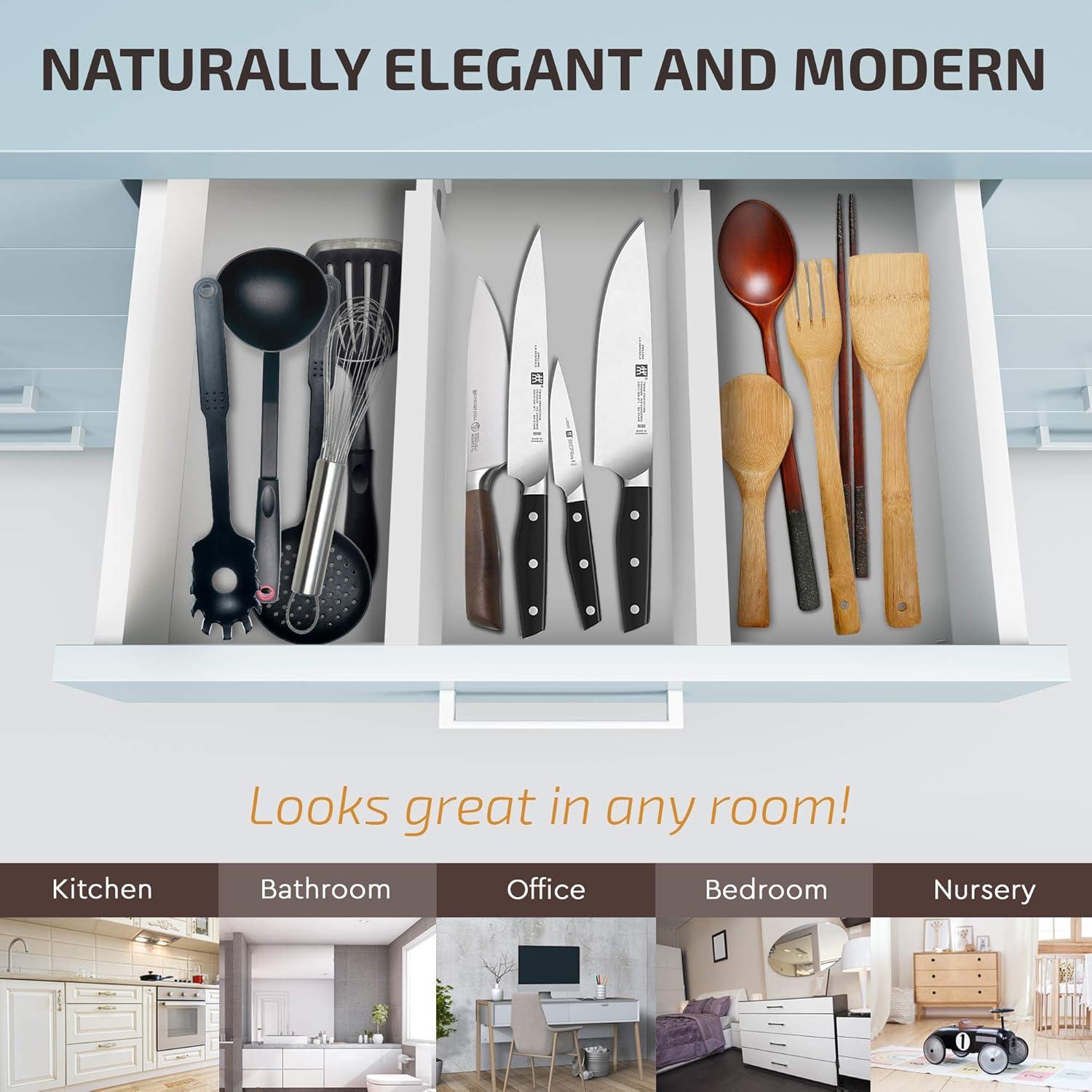 4 Pack Drawer Dividers Bamboo 2.6" High, 16-22" Adjustable Drawer Organizers for Clothes, Expandable Dresser Separators in Bedroom/Bathroom/Kitchen/Office Organization and Storage (Natural)