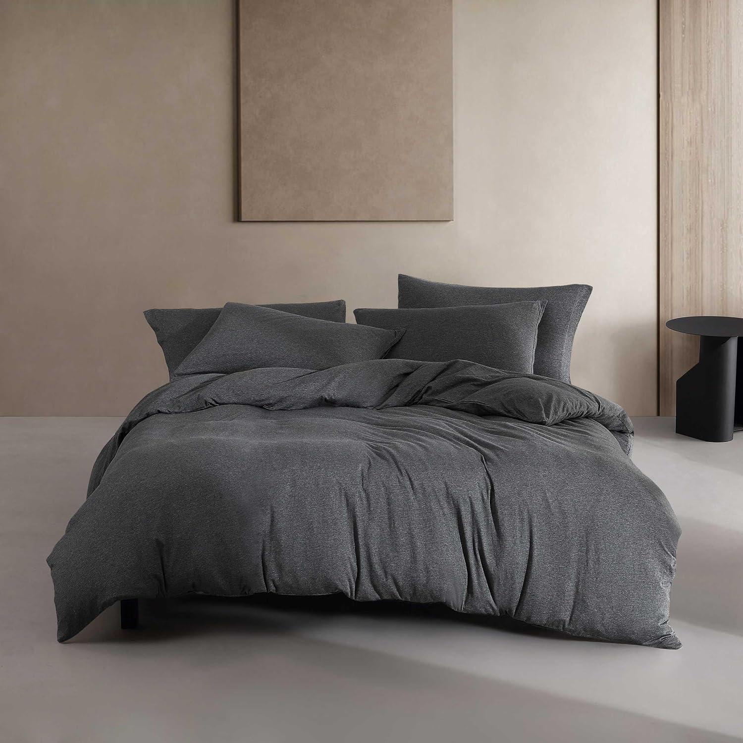 Dark Gray Cotton Jersey Queen Duvet Cover Set