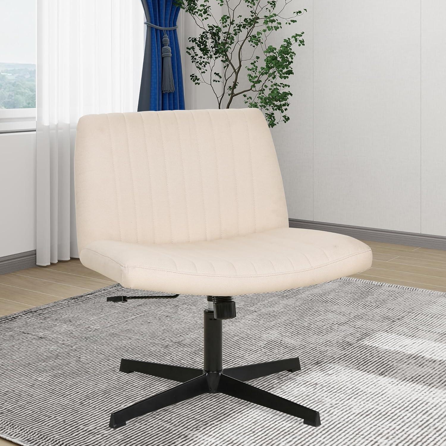 Criss Cross Chair, Armless Cross Legged Desk Chair Wide Seat Computer Task Chair  Modern Height Adjustable Mid Back Chair No Wheels （Beige）