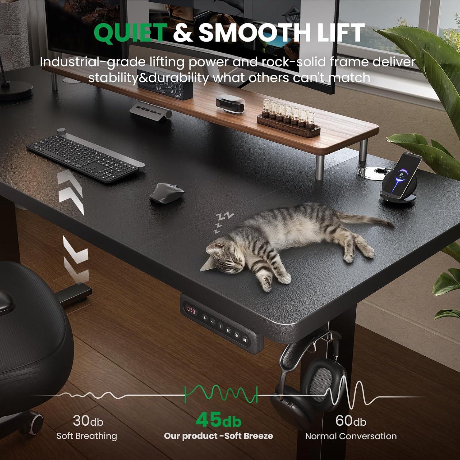 White Adjustable Height Standing Computer Desk with Headphone Hook