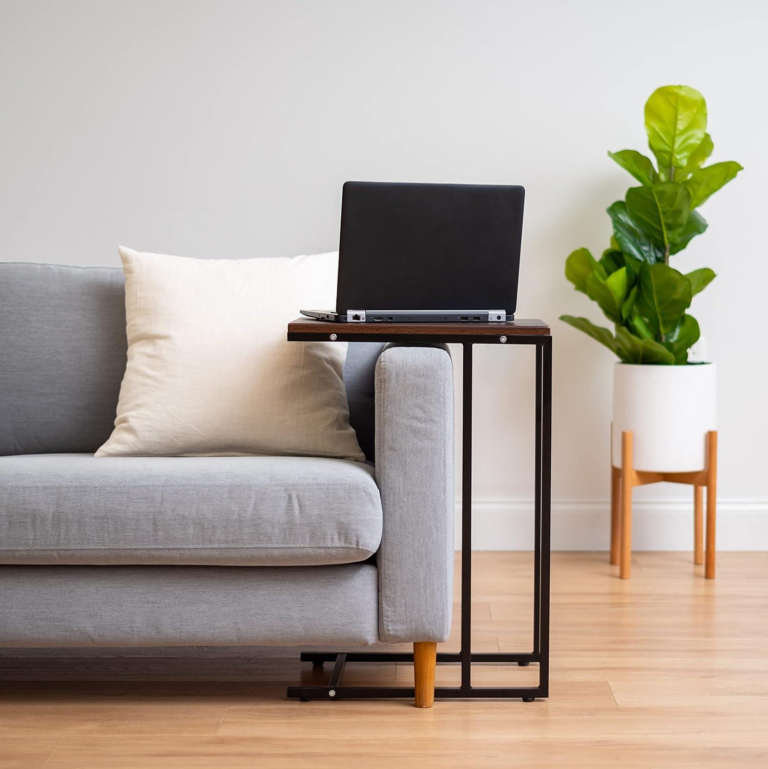 IRIS USA Wood and Metal Frame Side Table, Accent Sofa End Table Coffee Snack, Bedroom Night Stand, Living Room Computer Desk, C-Shape Wide