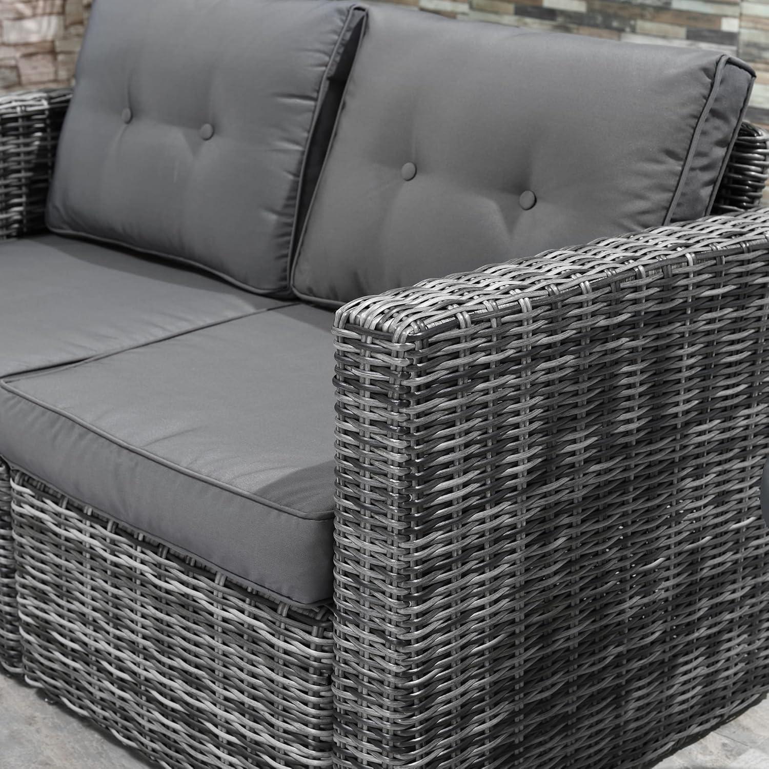Outsunny 2 Piece Patio Wicker Corner Sofa Set, Outdoor PE Rattan Furniture, with Curved Armrests and Padded Cushions for Balcony, Gray