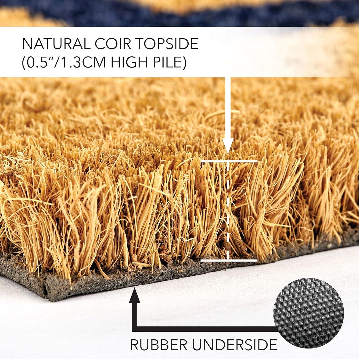 mDesign Coir and Rubber Non-Slip Indoor/Outdoor Entryway Door Mat, Natural/Black