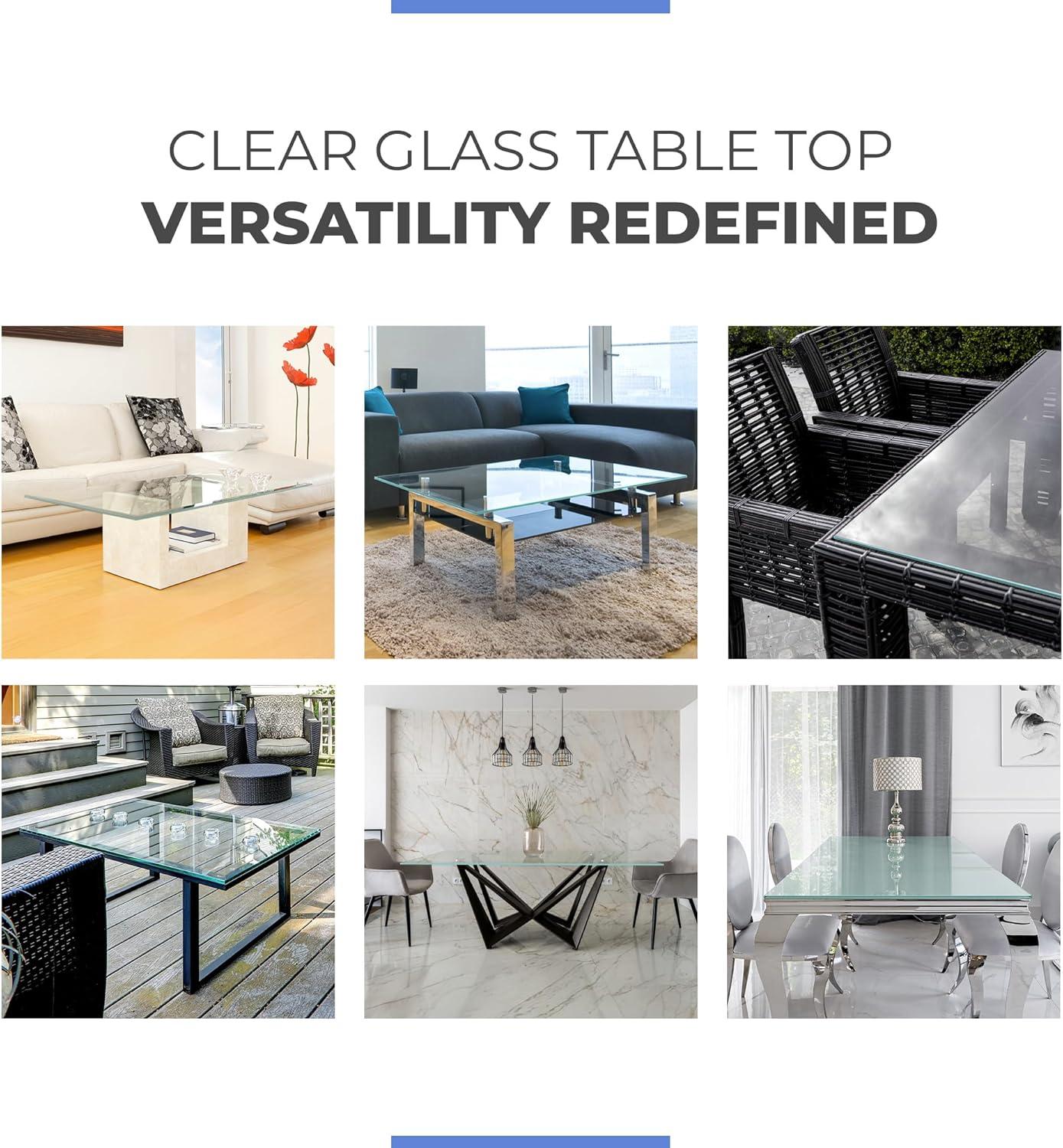 24 x 36 Inch Rectangle Glass Table Top 3/8 Inch Thick Clear Tempered Glass With Bevel Edge Polished Radius Corners