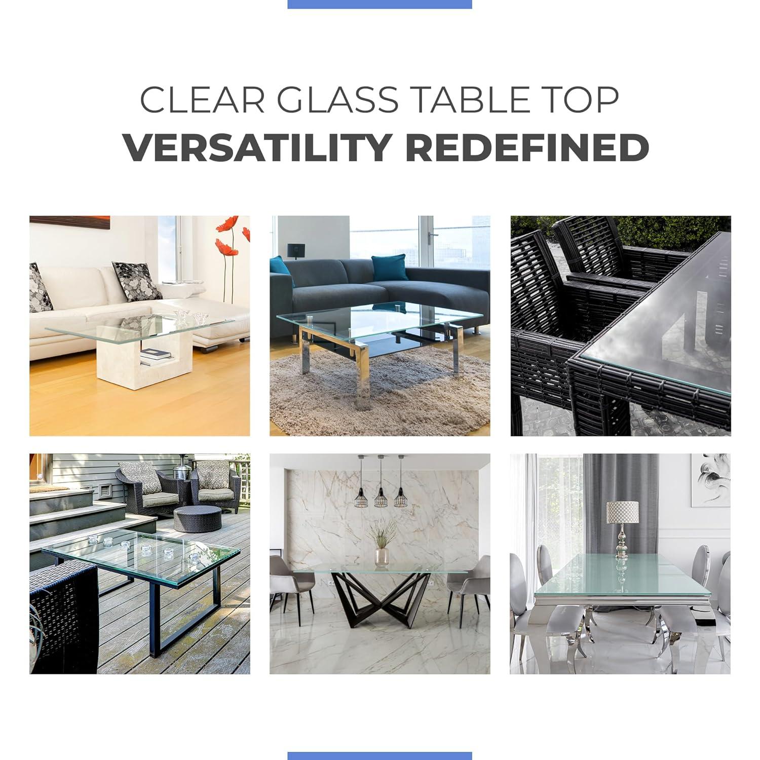 24 x 36 Inch Rectangle Glass Table Top 3/8 Inch Thick Clear Tempered Glass With Bevel Edge Polished Radius Corners