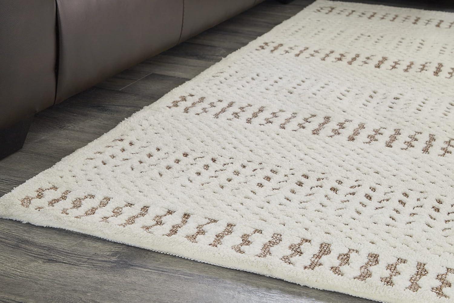 Ivory and Brown Rectangular 5' x 7' Synthetic Rug