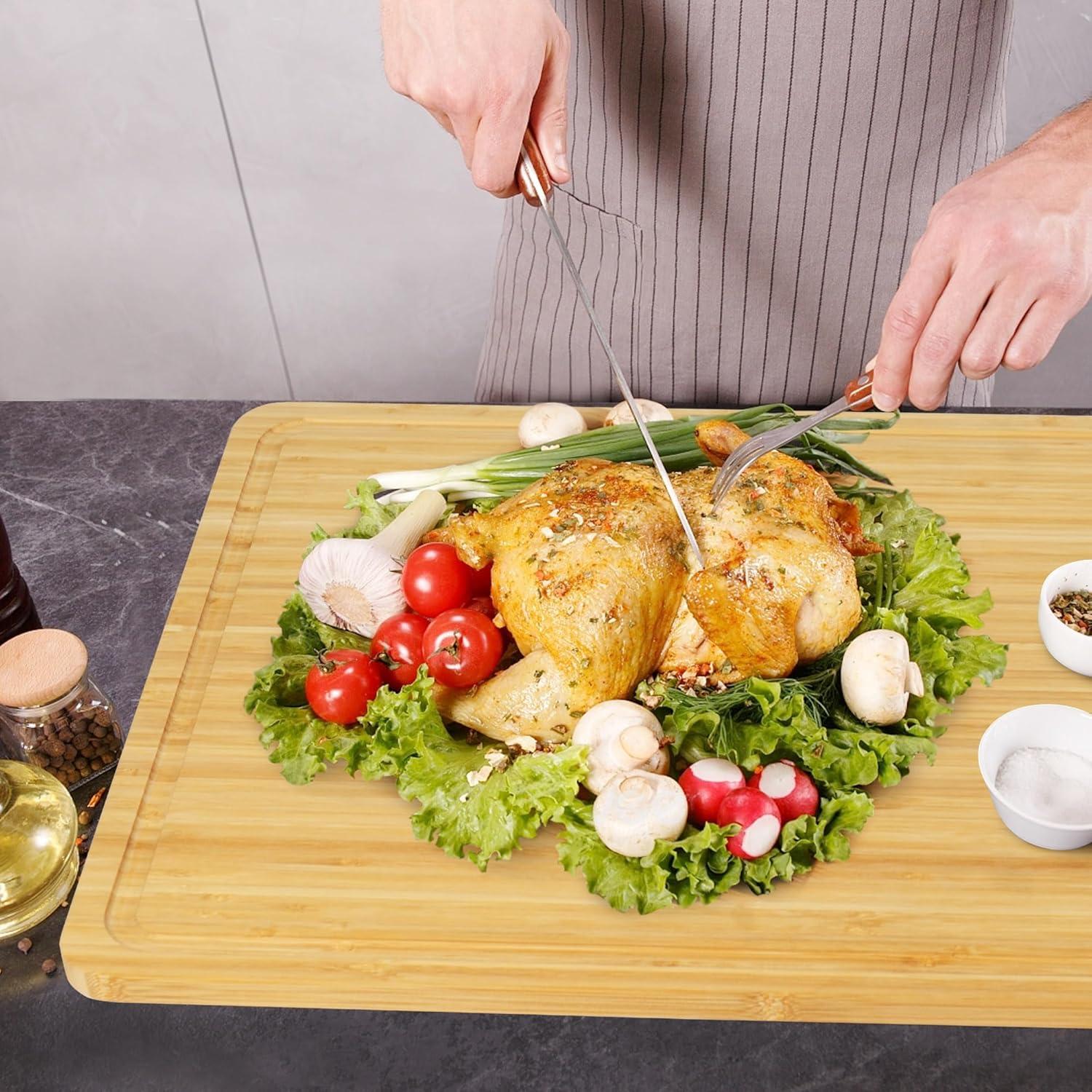 Extra Large Bamboo Cutting Board with Juice Groove and Handles