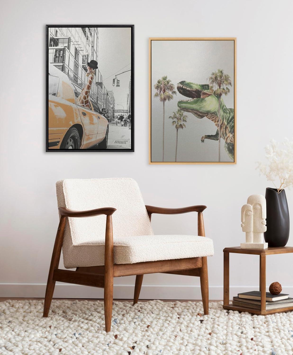 Kate & Laurel All Things Decor 23"x33" Sylvie Dinosaur Canvas Art: Whimsical Prehistoric Scene