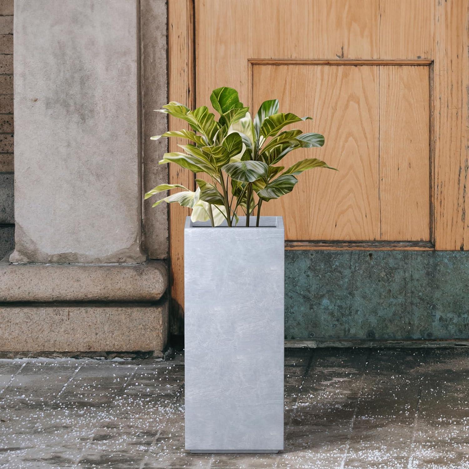 Rosemead Home & Garden, Inc. 9" Wide Rectangular Kante Lightweight Modern Tall Outdoor Decorative Planter Slate Gray