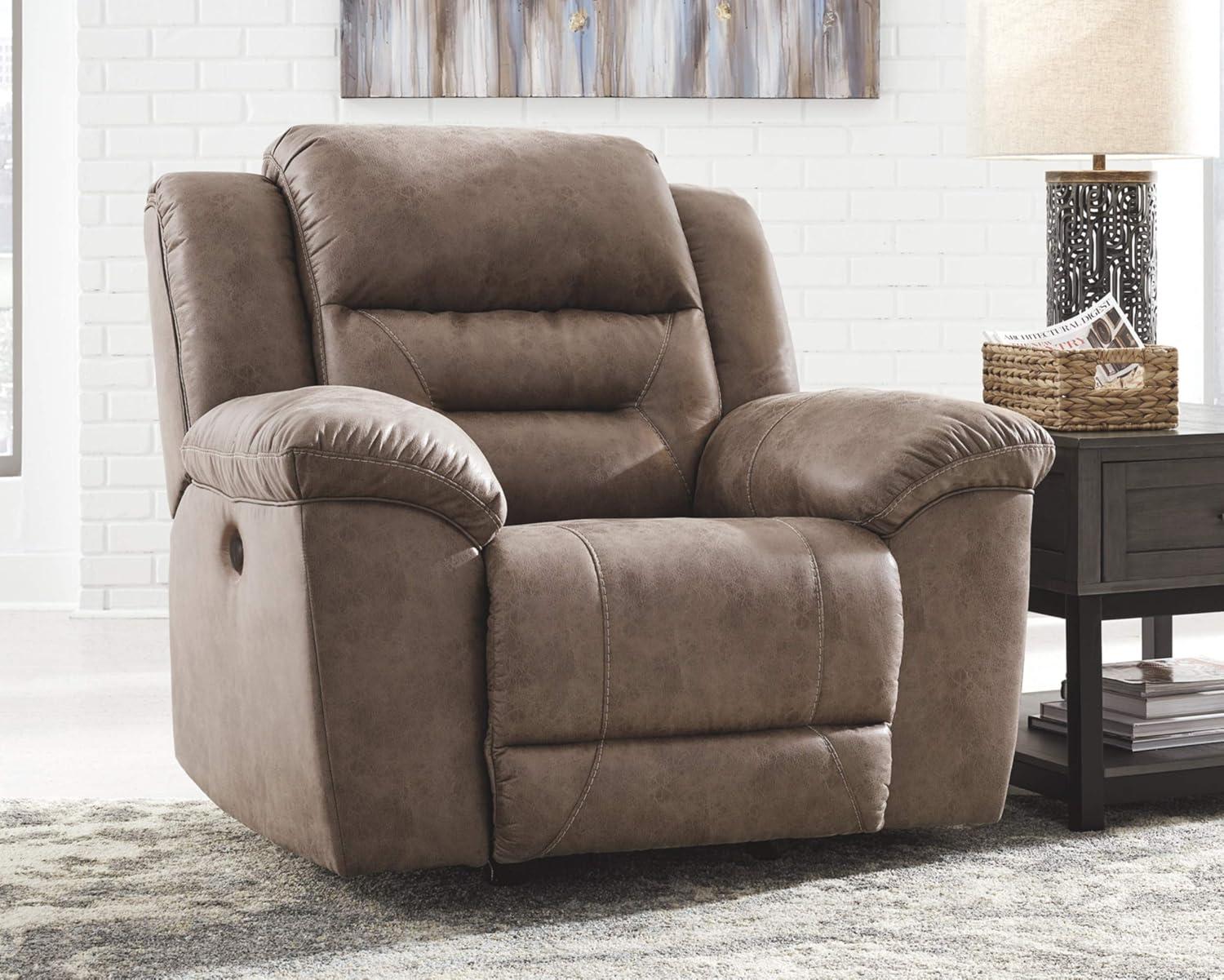 Fossil Brown Faux Leather Metal Power Recliner