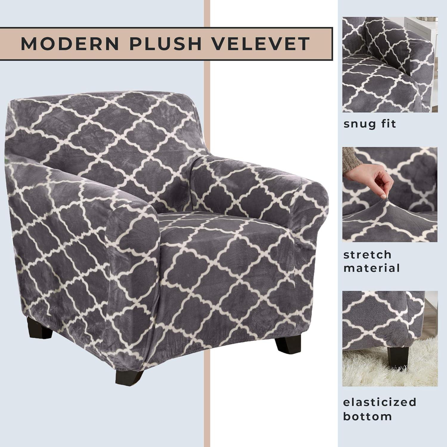 Lux Velvet Plush Grey Armchair Stretch Slipcover