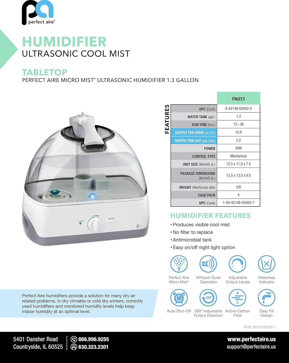 Perfect Aire Perfect Aire 1.3 Gallons Cool Mist Ultrasonic Console Humidifier for 205 Cubic Feet