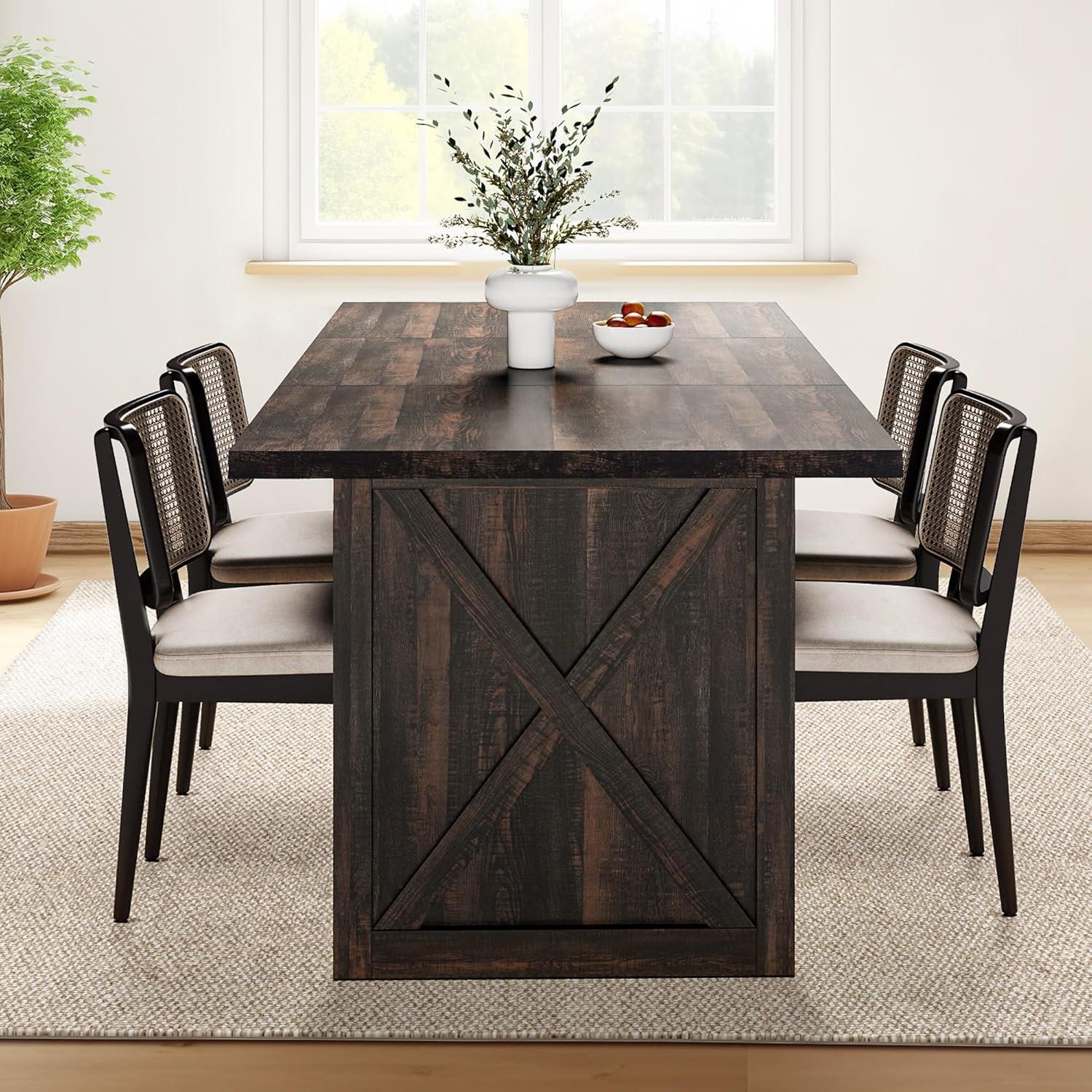 70.8" Large Farmhouse Dining Table for 6 to 8 People, Rustic Style Wood Dinner Table, Rectangular Dining Table for Kitchen, Dining Room & Living Room