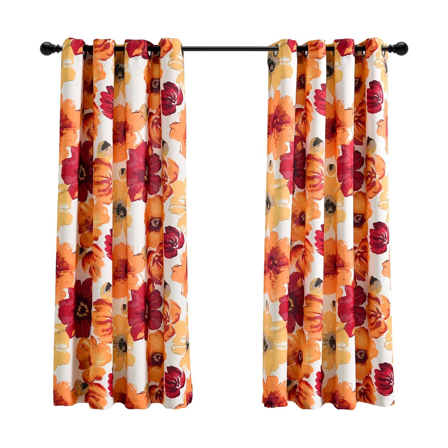 Lush Décor Leah Light Filtering Window Curtain Panels Red/Orange 52X63 Set