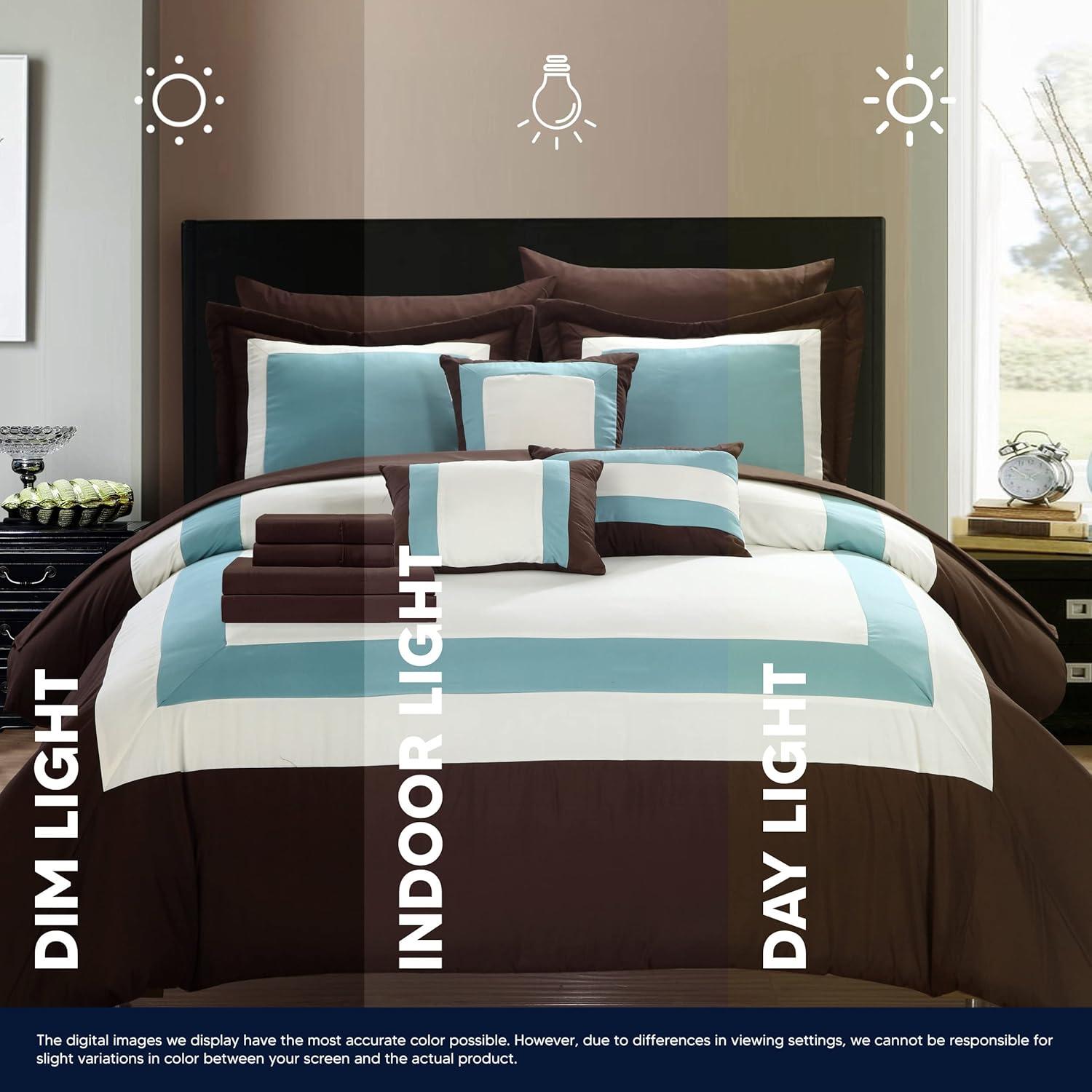 Chic Home 10-Piece Pink Color Block Comforter Bed in a Bag, Queen