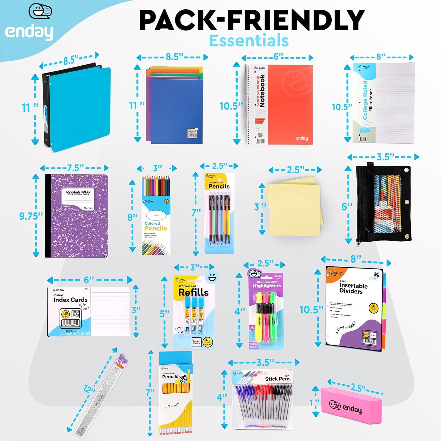 105-Piece School Supplies Kit for High School & College – Binders, Notebooks, Folders, Pens, Pencils, Sticky Notes, Dividers, Ruler, Erasers & More