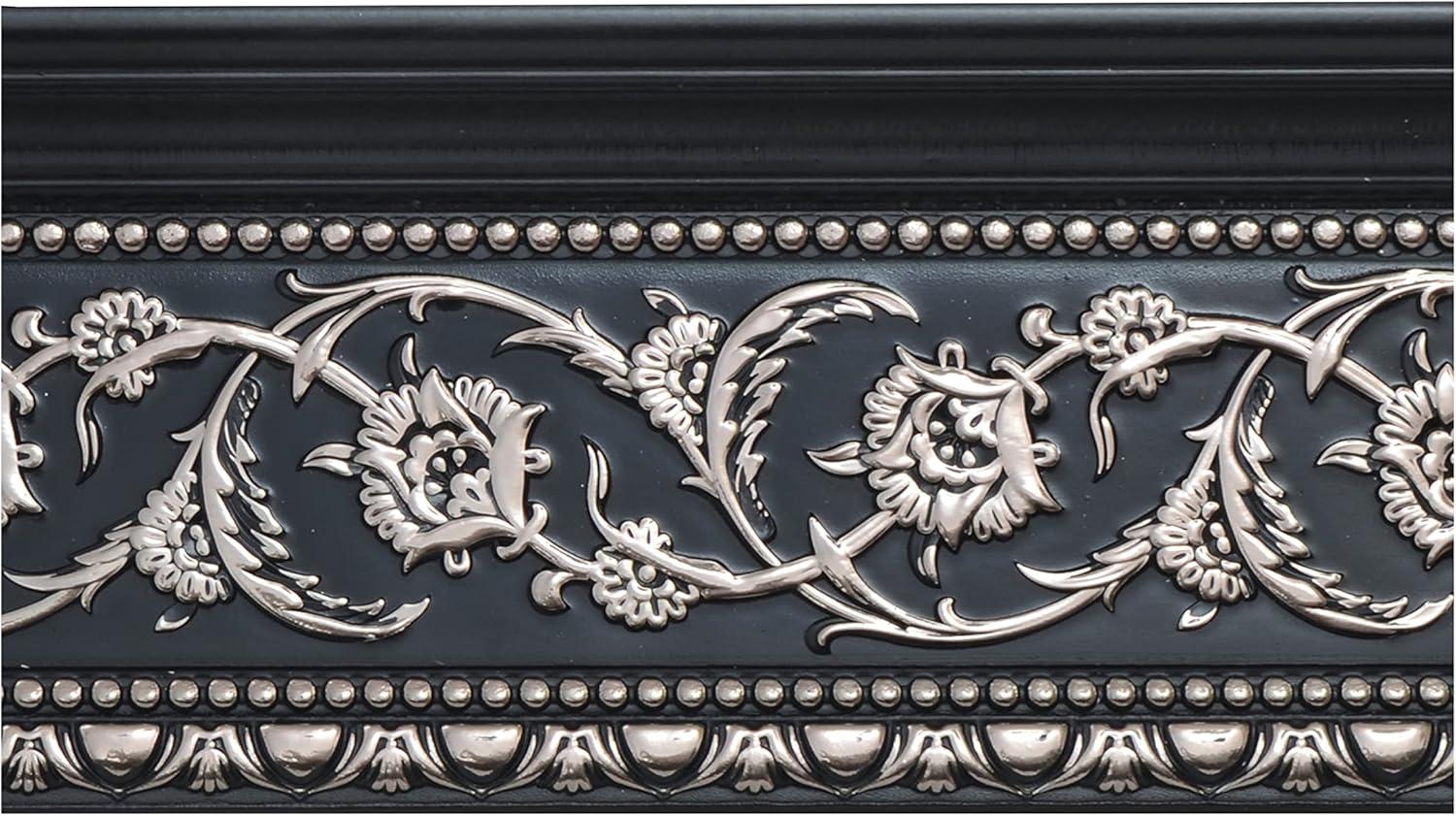 94-Inch Black and Silver Floral Polystyrene Crown Molding