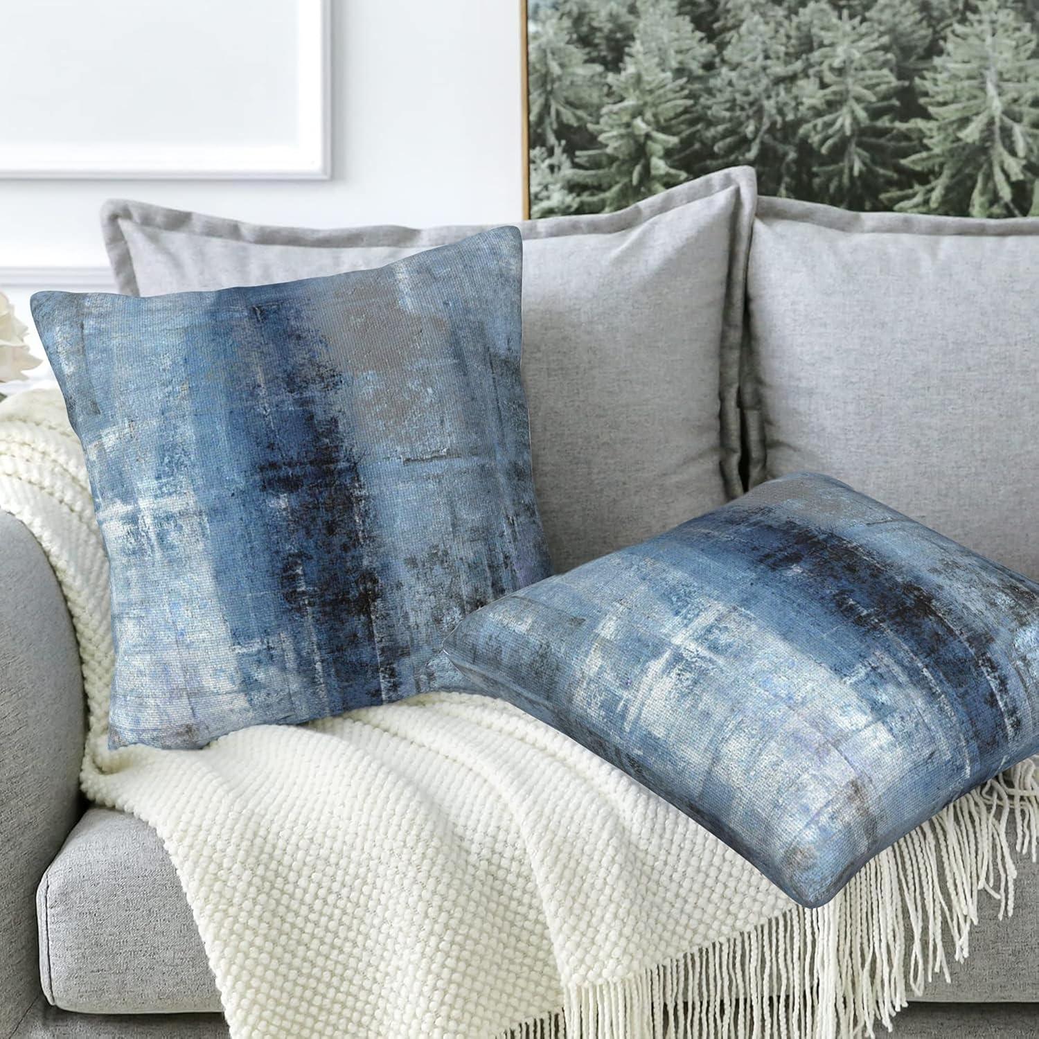 Blue and Gray Abstract Art Polyester Euro Pillowcase Set