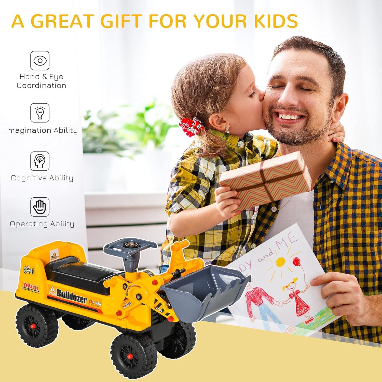 Aosom Kids Ride on Tractor with Storage, Excavator Scooter Gift for Kids