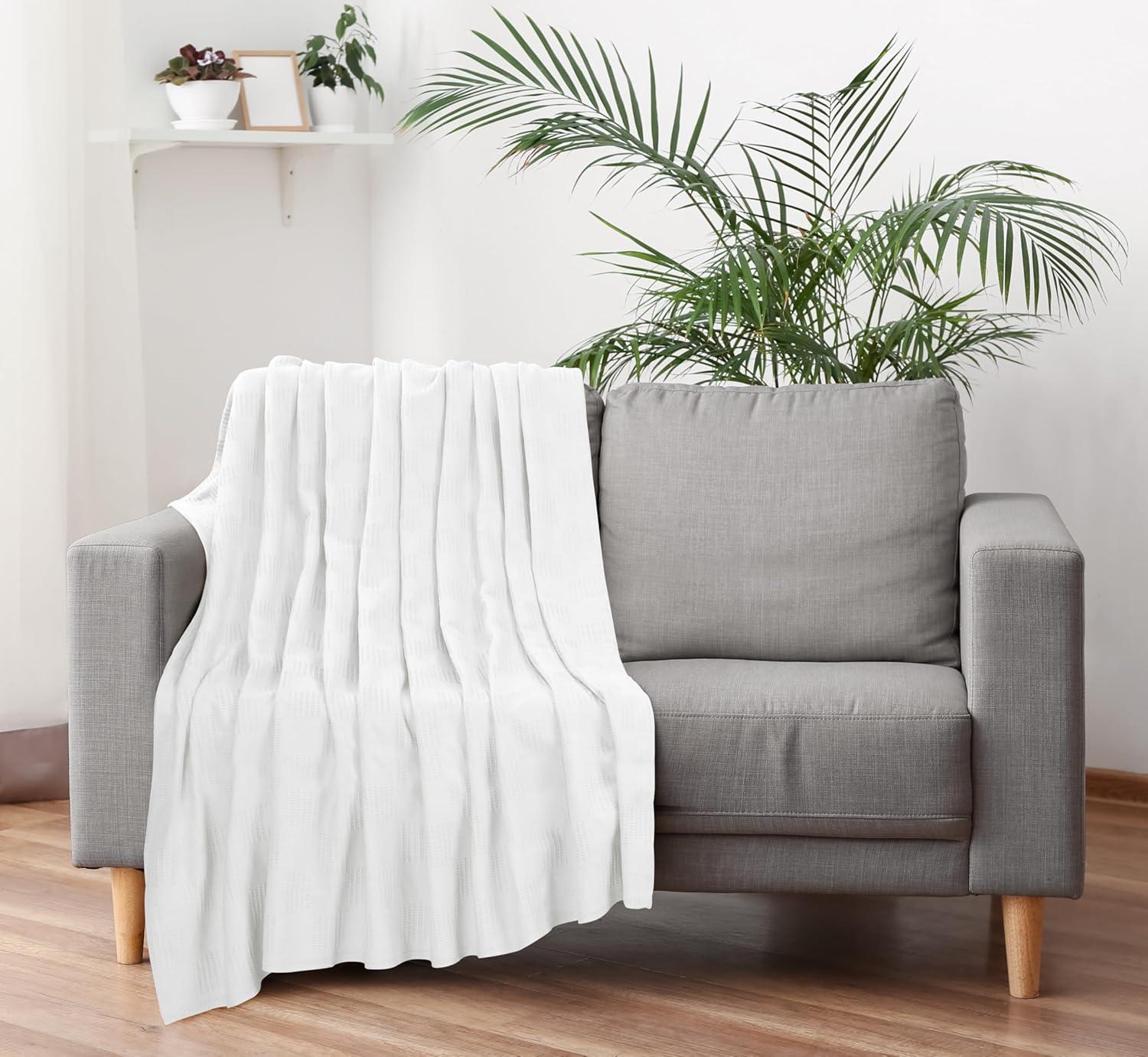 KIBNOF Bedding 100% Cotton Blanket [Queen Size - 90x90 Inch] 350GSM Lightweight, Soft and Breathable Thermal Blanket for All Seasons