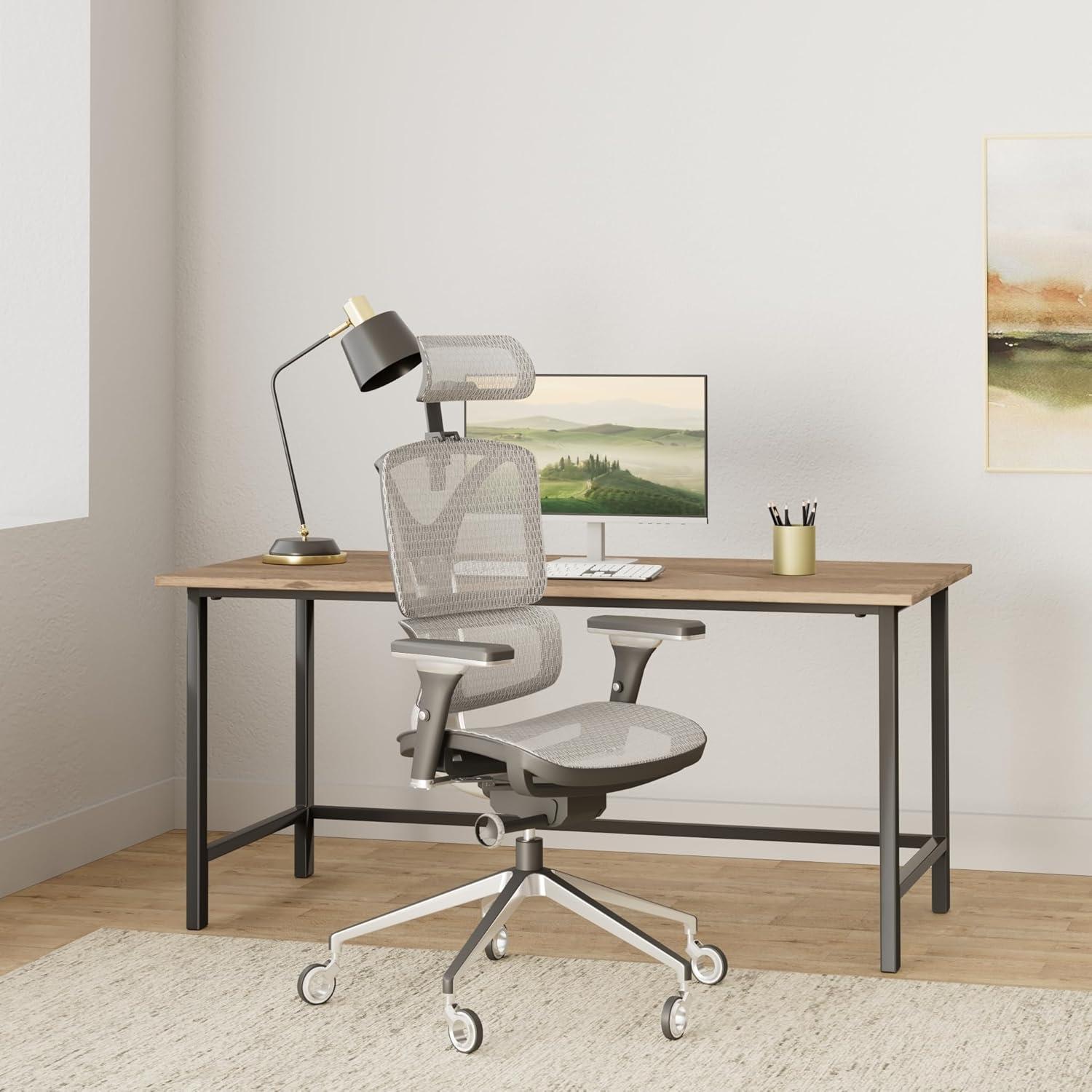 Nouhaus Inc Nouhaus Ergonomic Office Chair Lumbar Support Aluminum Alloy Backrest, Big and Tall Mesh Computer Desk Chair with Adjustable Headrest, 4D Armrest and Premium Wheels