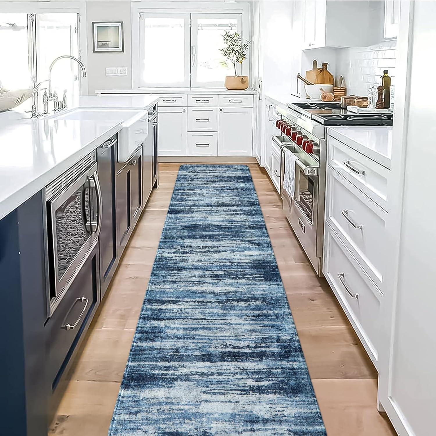 Blue Cotton Chenille Reversible Runner Rug