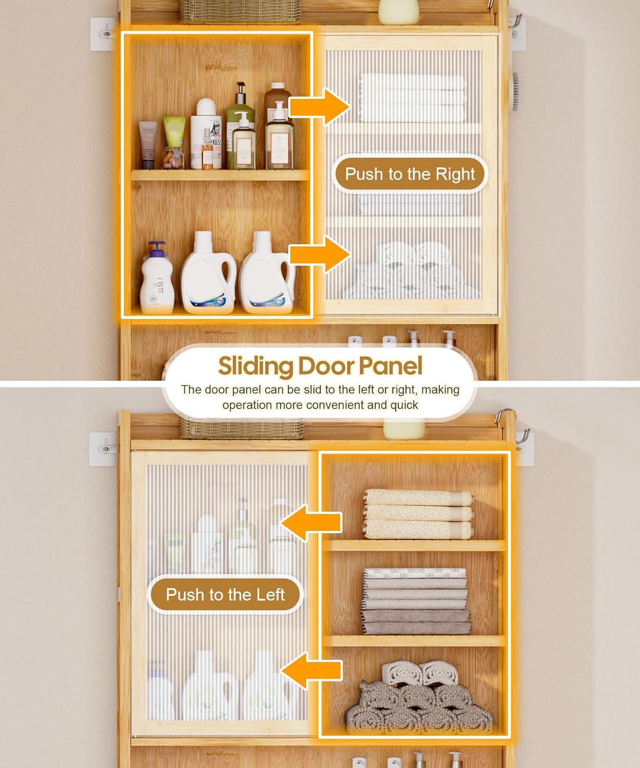 Latitude Run® Over The Toilet Storage Cabinet With Acrylic Door Panel And Paper Towel Drawer, Bamboo Space Saver Shelf, Bathroom Organizer Rack