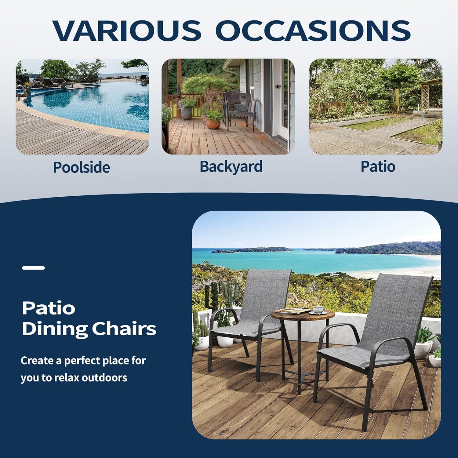 Vitarpatio Outdoor Patio Dining Chairs Set of 6, Stackable Patio Chairs Metal Outdoor Chair High Back Textilene Armchairs