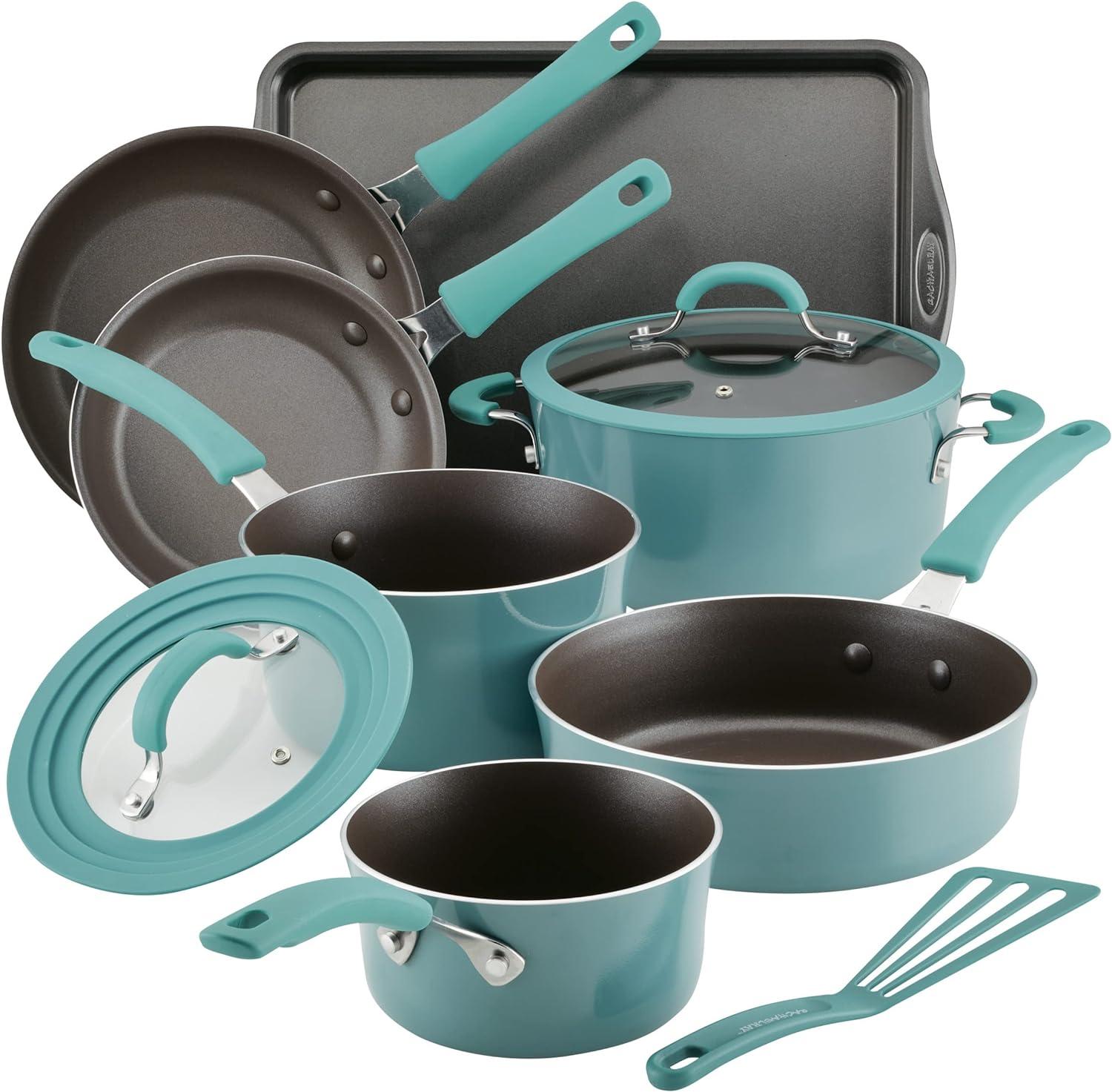 Agave Blue Nonstick Aluminum 10-Piece Cookware Set